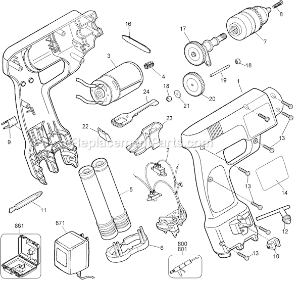 Page A Diagram and Parts List for VP820T Type 2 Black and Decker Cordless Drill